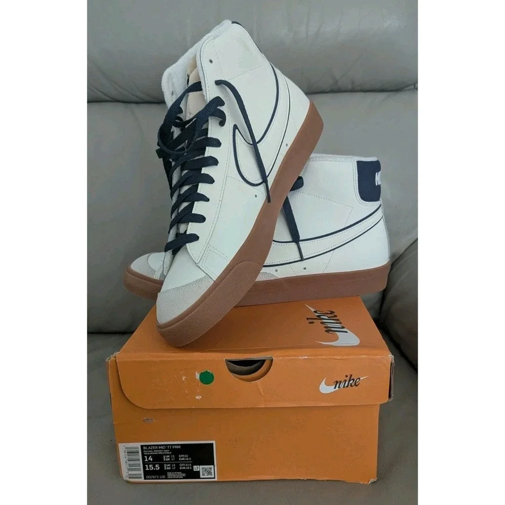 Nike Blazer Mid '77 Premium Mens Sz 14 Sail Navy Gum Sneakers DQ7672-100 NEW NIB